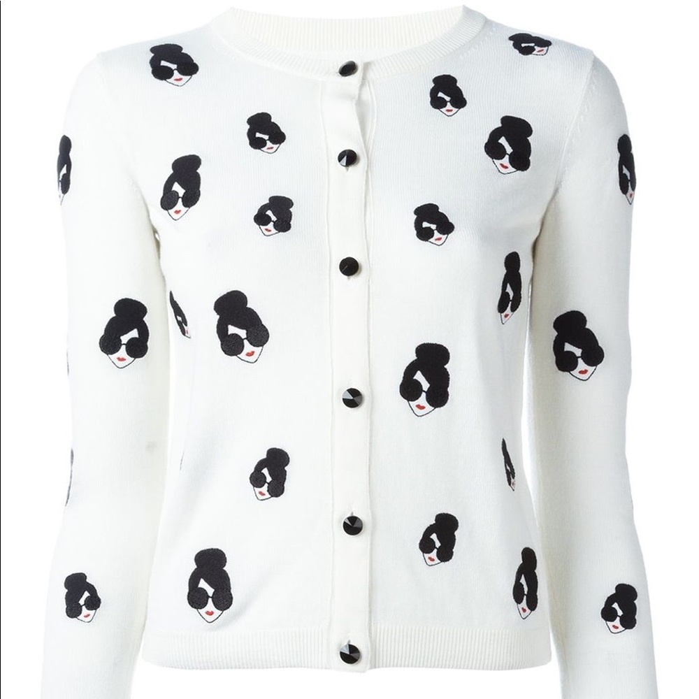 ALICE + OLIVIA STACEY EMOJI EMBROIDERED CARDIGAN